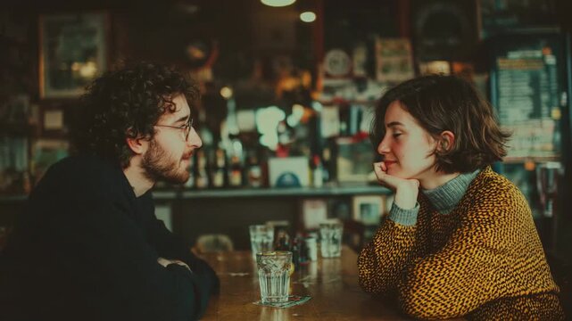 Engaging conversation between two friends in a cozy cafe setting