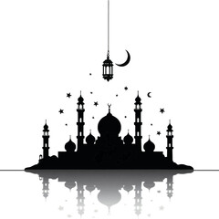 Fototapeta premium Islamic ramadan kareem mubarak mosque silhouette vector illustration for eid al adha design template on transparent background