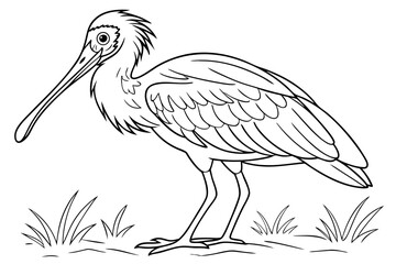 coloring page line art the spoonbill bird black vector