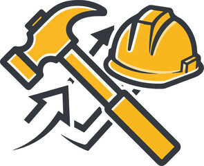 Yellow Construction Hammer and Hard Hat Vector Illustration