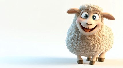 Cheerful cartoon sheep illustration against a plain background.
