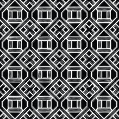 Geometric Pattern with Black and White Contrasts A Striking Visual Design with Interwoven Shapes and Lines