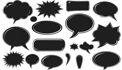Collection of black comic speech bubbles