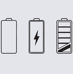 battery icon set with low, medium, and full silhouette vector art illustration., vector battery icon set