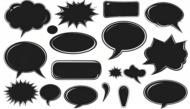 Collection of black comic speech bubbles
