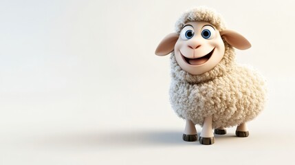 Fototapeta premium A cheerful cartoon sheep against a plain background.