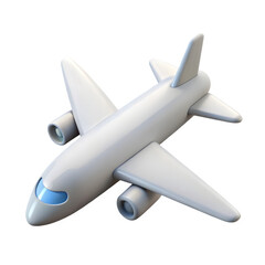 A sleek white passenger airplane in flight isolated on transparent background