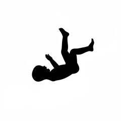 Silhouette of a baby kicking legs playfully in the air on white background