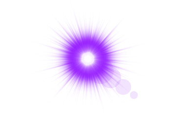 Vivid Purple Sunburst, Central Glowing Rays with Lens Flare, Isolated on Transparent Background for Fantasy Art and Digital Design