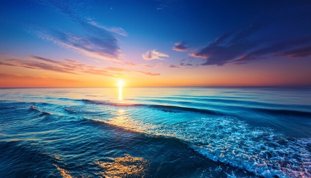 vibrant sunrise seascape abstract coastal wallpaper with blue sky and sea