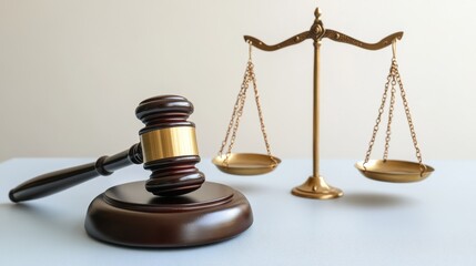 Wooden Gavel and Brass Scales of Justice Image, Law, Legal
