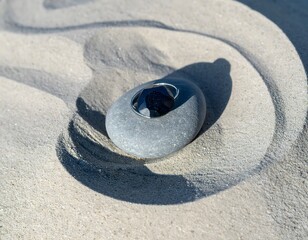 Conceptual 3D Illustration of Blue Crystal Object on Sand – AI Generated