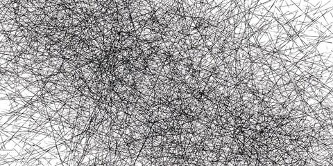 An abstract composition of scattered black lines and grainy textures on white