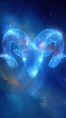 Aries representation zodiac horoscope. Illuminated Aries in a Cosmic Starfield Galaxy Artistry
