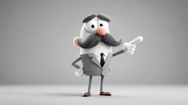 Cartoon man in suit pointing