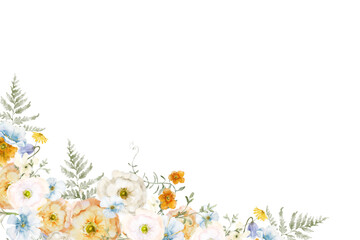 Botanical flowers rectangle frame and border of spring flower and leaf. 