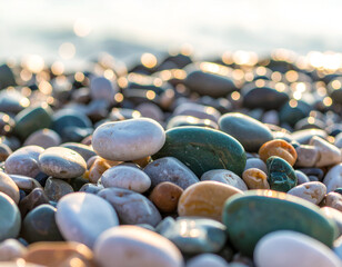 Colorful Pebbles on a Sunny Beach
