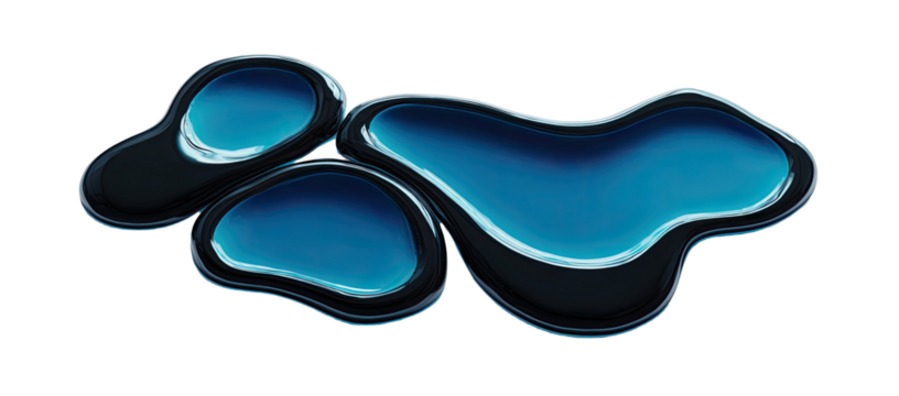 Abstract, fluid shapes in deep blue, with dark inner contours