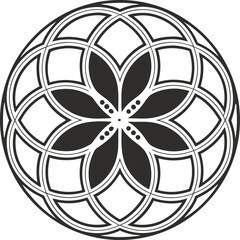 Intricate Geometric Flower Mandala Design with Bold Lines Circular Symmetry and a Central Floral Motif for Meditation and Decor