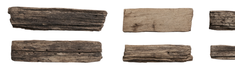 Four rectangular, weathered wooden planks