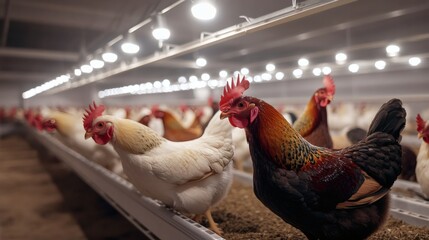 Chickens in a modern poultry farm.