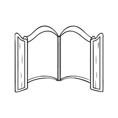 Open book illustration shows education and reading, featuring blank pages and stylized cover design. Open book element provides space for text or images, perfect for learning concepts.