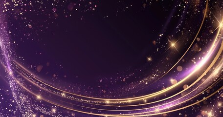 A shimmering purple background with sparkling effects and golden lines, ideal for designs.