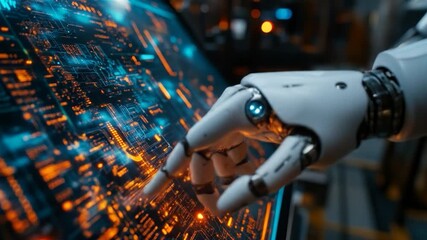 Robotic hand controls digital interface. - Powered by Adobe