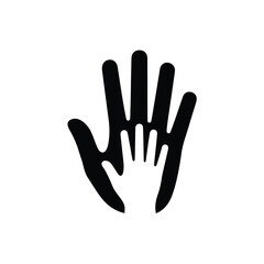 Stylized silhouette of two hands one larger overlapping a smaller hand