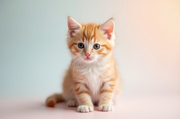 Obraz premium Cute Ginger Kitten Portrait Sweet Expression Home Pet ai generated
