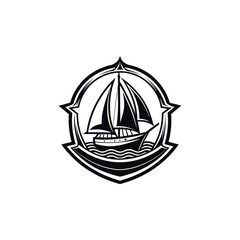 sailboat monochrome engraving emblem