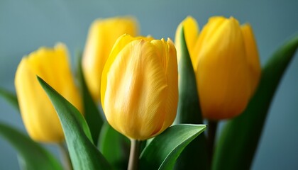 Naklejka premium minimalist spring yellow tulip bouquet close up photography shallow depth of field