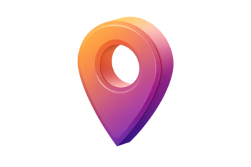 Photo of gradient location pin icon isolated on white background, representing navigation, destination, and travel