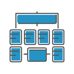 Kanban board icon with task lists arranged in a modern style, blue color, productivity tool