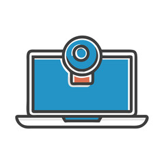 Laptop with webcam on top in a modern design, blue color, technology concept
