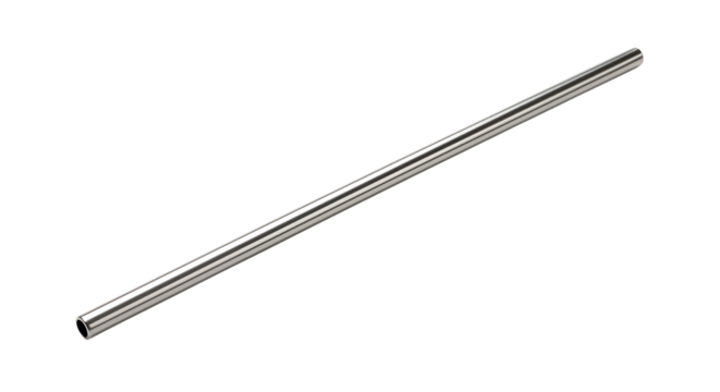Single Metal Straw Lying Diagonally on Transparent Background