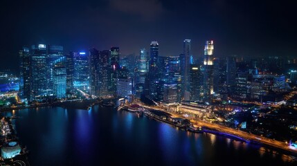 Naklejka premium City Skyline Illuminated From Above at Night.