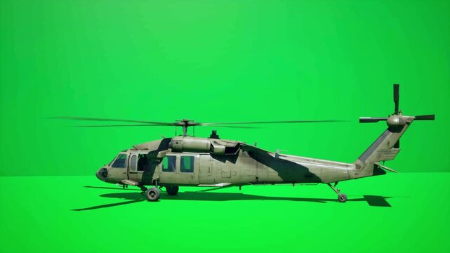 3D Animated Military Helicopter on Green Screen &ndash; 4K Chroma Key Ready for VFX & CGI Projects