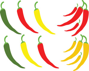 Hot chili Pepper vector set. Isolated chili pepper illustration white background. Pepper logo 