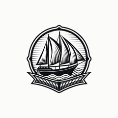 sailboat monochrome engraving emblem