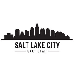 Naklejka premium Salt Lake City skyline horizontal banner. Salt Lake City, Utah. Vector template for your design. Vector black silhouette. with white background