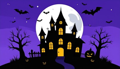 Halloween castle, moonlit night
