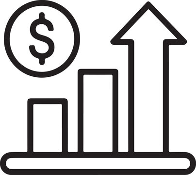 Financial growth and success icon with upward trend arrow and dollar coin
