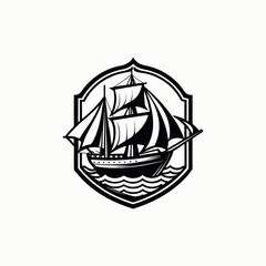 sailboat monochrome engraving emblem