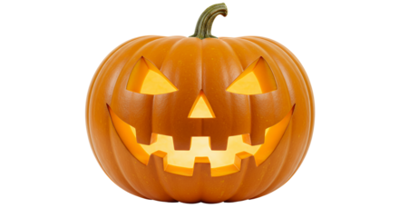 Orange Halloween Pumpkin Carving Glowing on Transparent Background