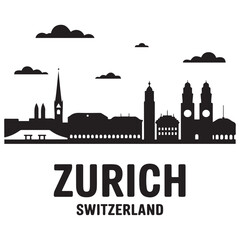 Obraz premium Zurich skyline horizontal banner. Zurich, Switzerland. Vector template for your design. Vector black silhouette. with white background