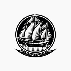 sailboat monochrome engraving emblem