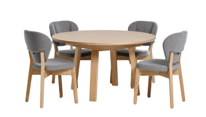 Light wood round dining table with four upholstered chairs (1)