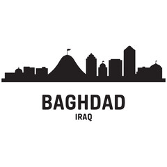 Obraz premium Baghdad skyline horizontal banner. Baghdad, Iraq. Vector template for your design. Vector black silhouette. with white background