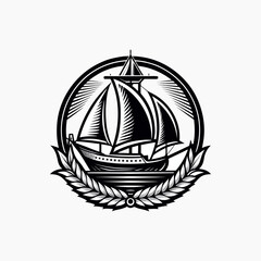 sailboat monochrome engraving emblem